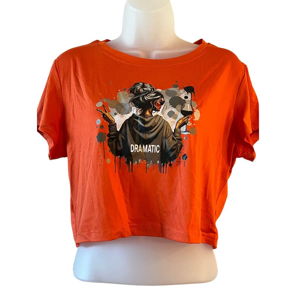 SHEIN Orange Cropped Graphic Print Crew Neck Short Sleeve T-Shirt 2XL Dramatic